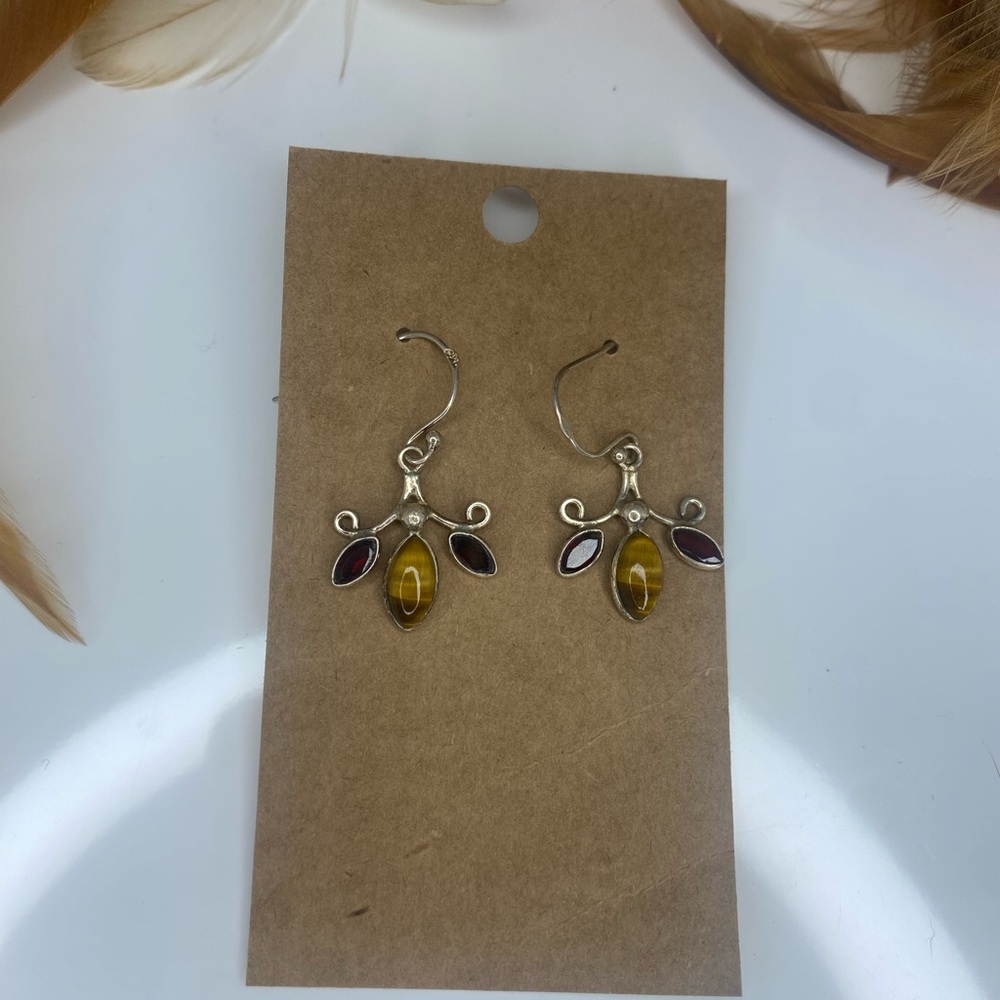 Sterling Silver Ruby/Tigers Eye Earrings